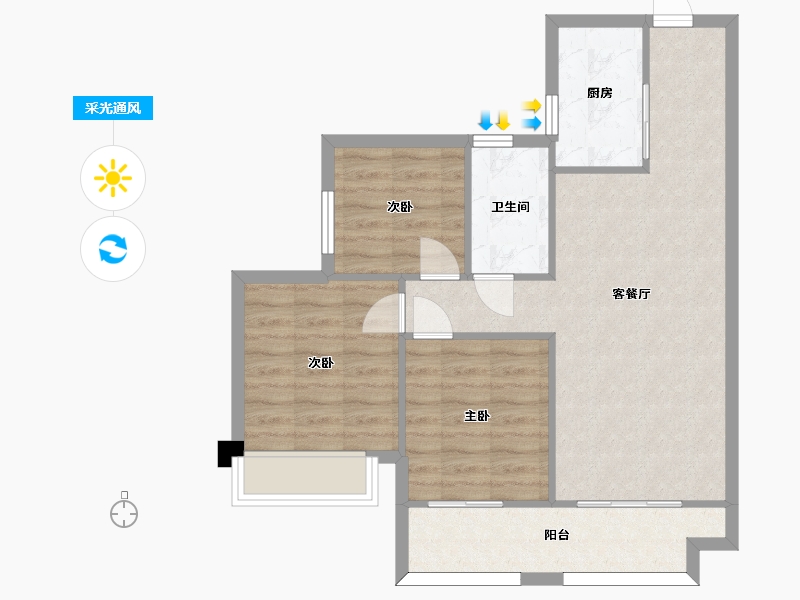 湖南省-长沙市-金科集美天辰17栋,2栋,15栋,16栋建面96m²-73.69-户型库-采光通风