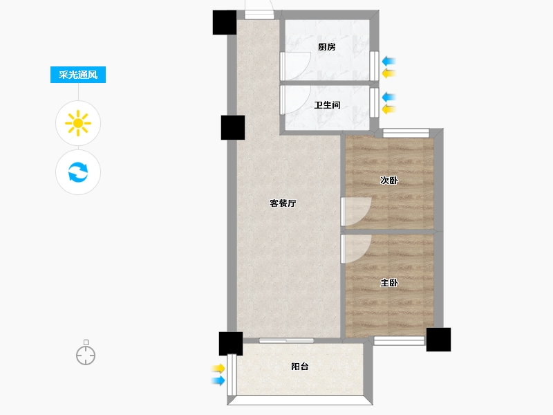 湖南省-长沙市-金轮星光名座建面60m²-44.45-户型库-采光通风