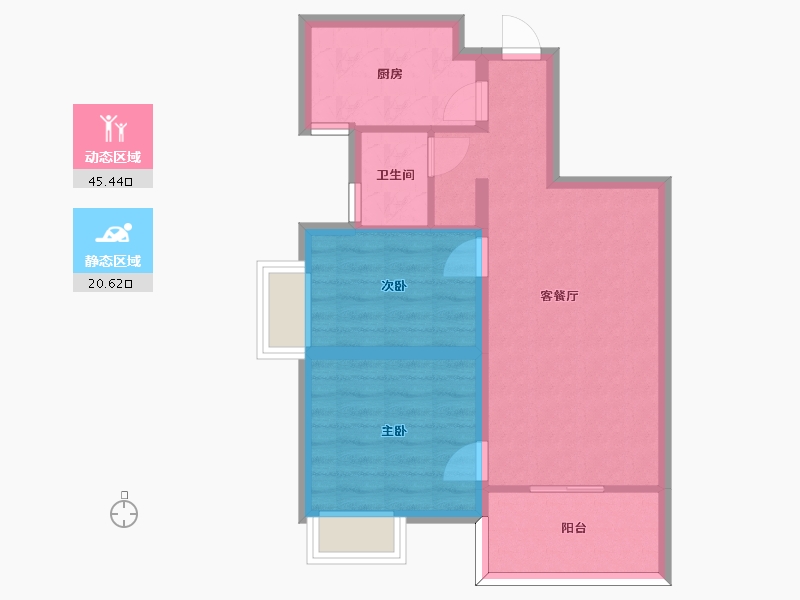 湖南省-长沙市-金轮星光名座建面83m²-58.57-户型库-动静分区