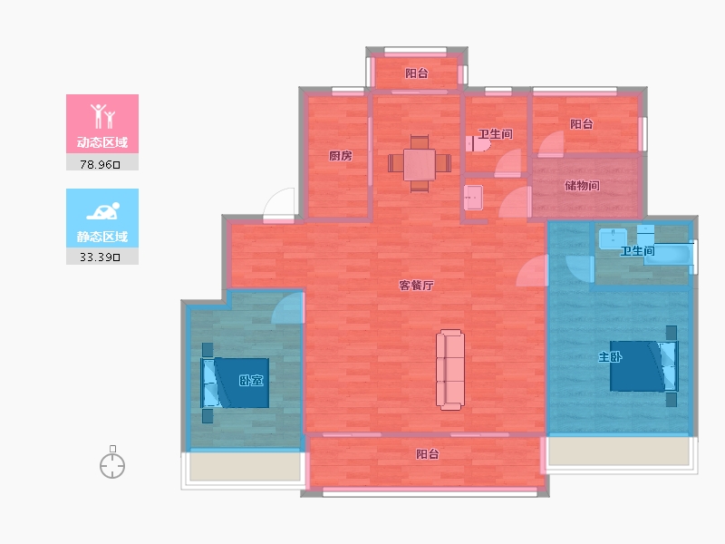 江苏省-苏州市-姑苏樾3号楼阅享时户型129㎡-102.99-户型库-动静分区