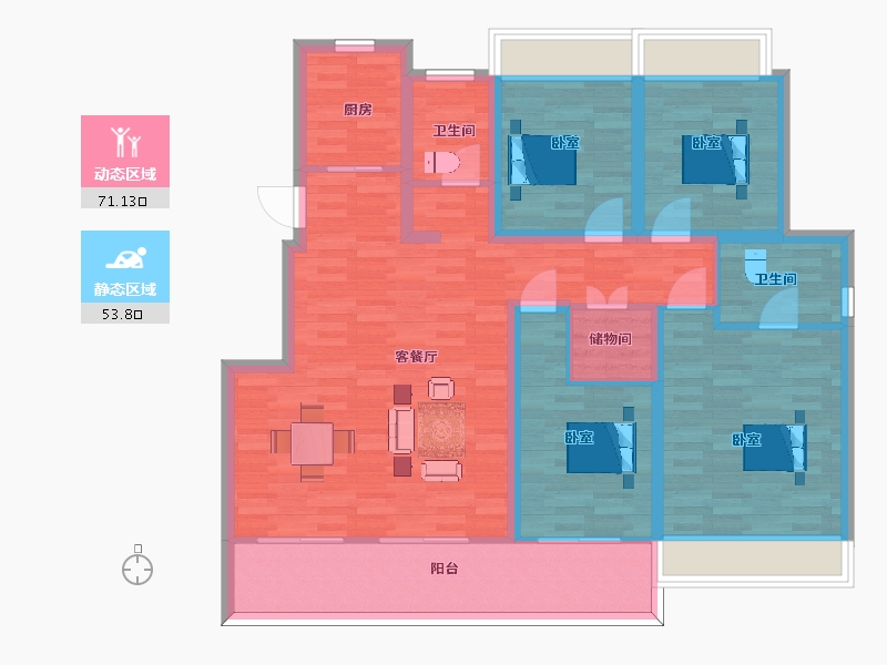 江苏省-苏州市-姑苏樾1号楼,2期1幢140m²-112.00-户型库-动静分区