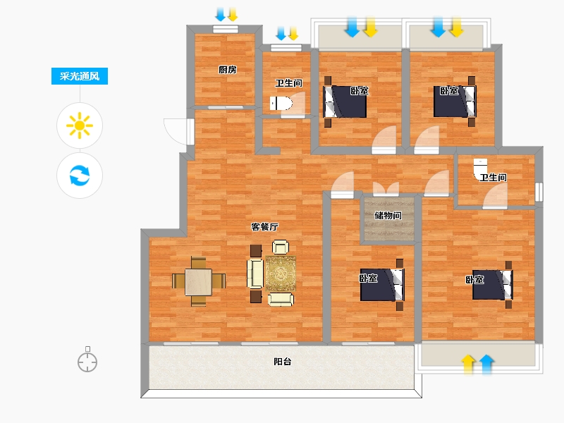 江苏省-苏州市-姑苏樾1号楼,2期1幢140m²-112.00-户型库-采光通风