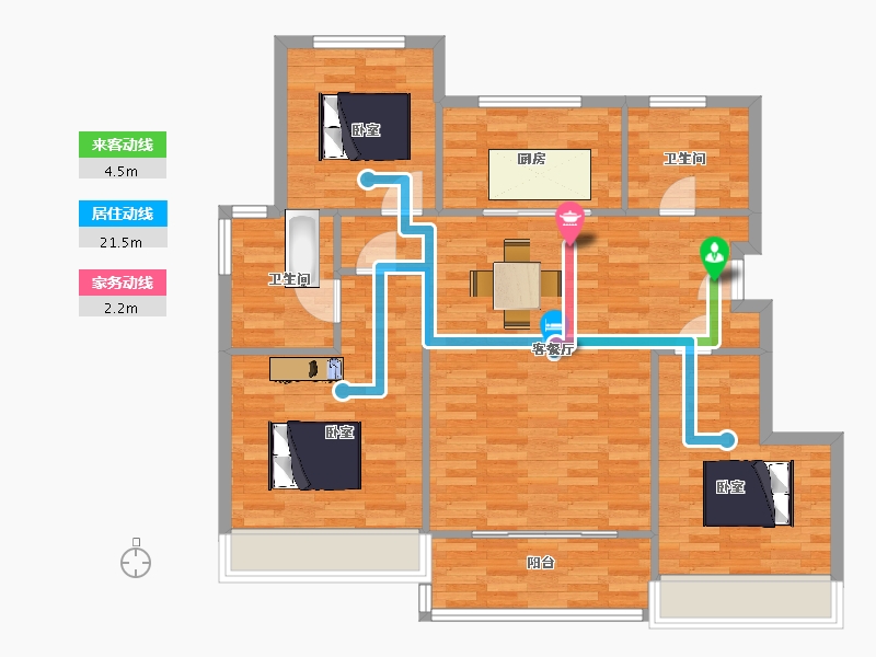 江苏省-苏州市-金科仁恒浅棠平江8,15,3,5栋A125m²-100.00-户型库-动静线