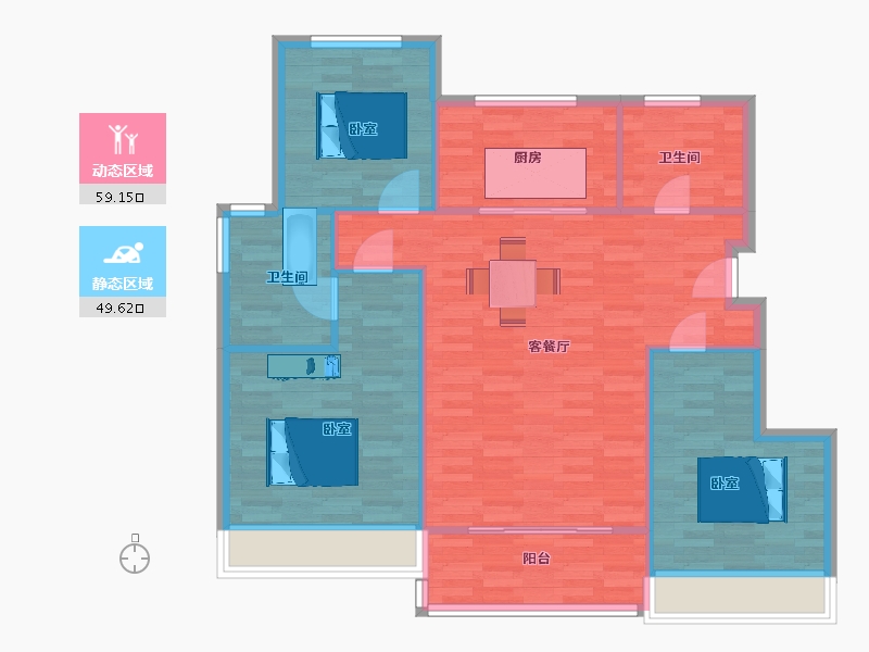 江苏省-苏州市-金科仁恒浅棠平江8,15,3,5栋A125m²-100.00-户型库-动静分区