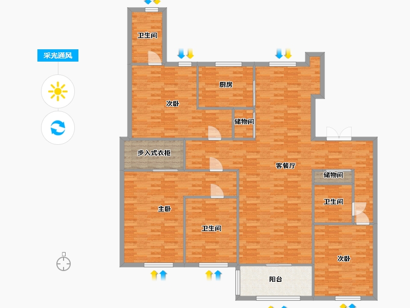 山东省-青岛市-海怡半山C座B户型212m²-170.62-户型库-采光通风