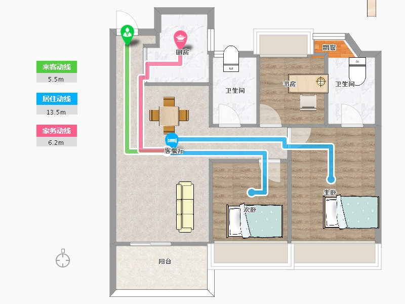 江苏省-苏州市-融信海月平江3,5,7栋95㎡-78.34-户型库-动静线