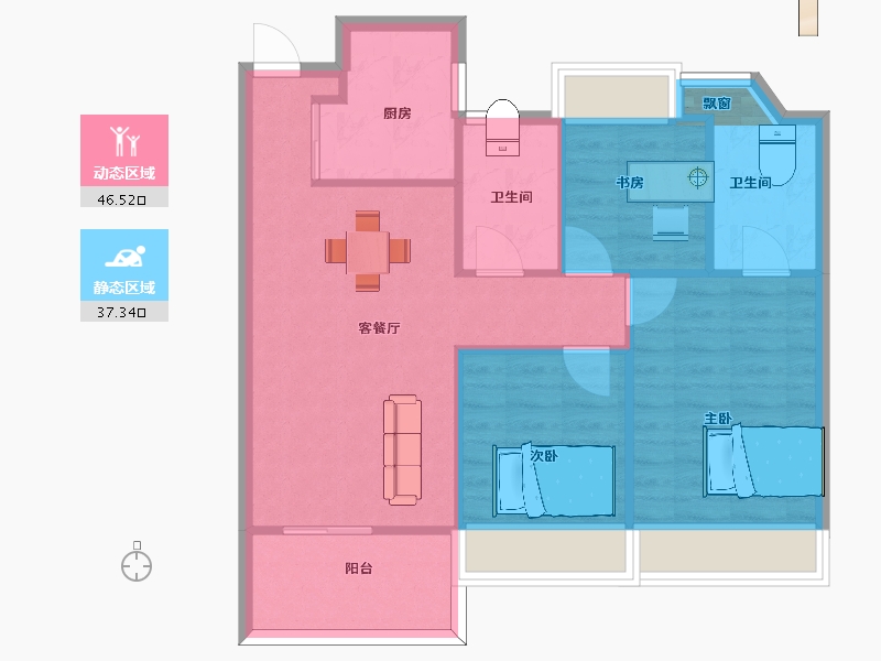 江苏省-苏州市-融信海月平江3,5,7栋95㎡-78.34-户型库-动静分区