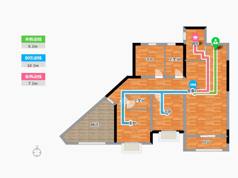 山东省-青岛市-新都朗悦3号楼E户型117m²-107.73-户型库-动静线