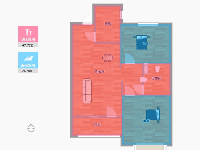 山东省-青岛市-泰山路99号二期2号楼85㎡户型-68.00-户型库-动静分区