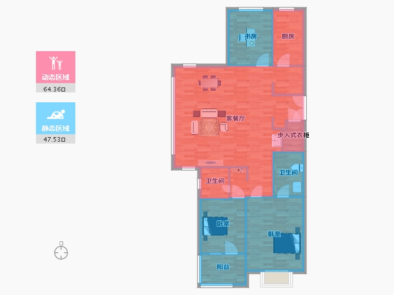 山东省-青岛市-新都朗悦3号楼A-128㎡户-102.40-户型库-动静分区