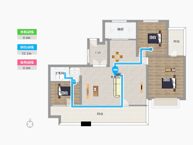 山东省-青岛市-蓝光黑钻公馆4号楼B户型137m²-108.89-户型库-动静线