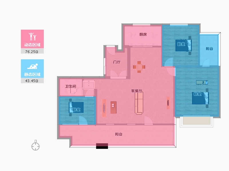 山东省-青岛市-蓝光黑钻公馆4号楼B户型137m²-108.89-户型库-动静分区