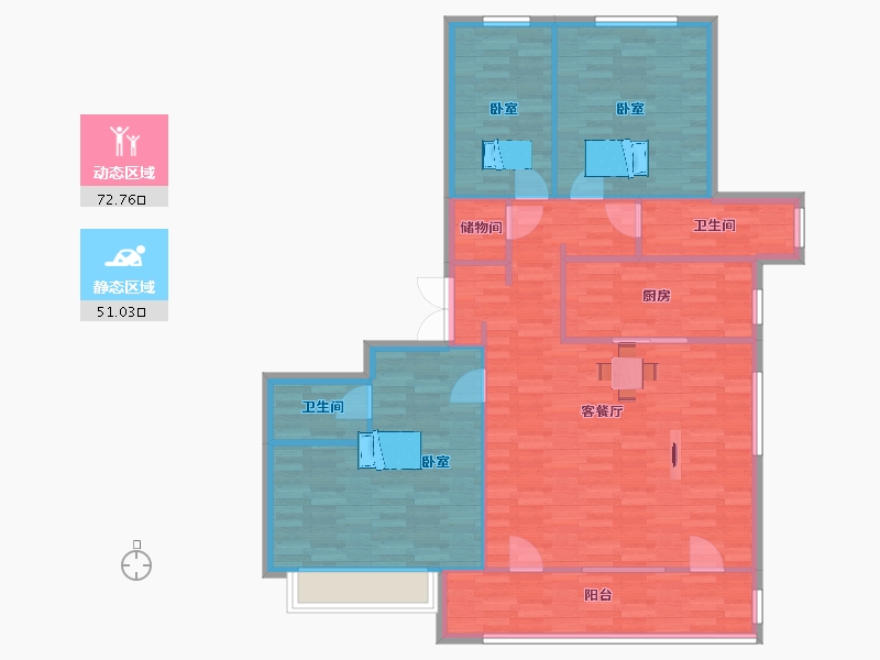 山东省-青岛市-保利天汇3.3期6,13,14,15,17B户型142m²-113.59-户型库-动静分区