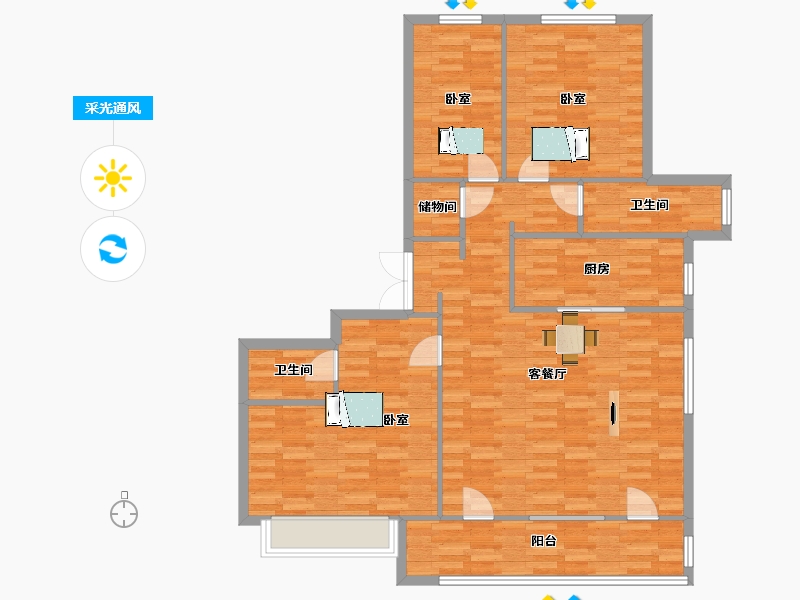 山东省-青岛市-保利天汇3.3期6,13,14,15,17B户型142m²-113.59-户型库-采光通风