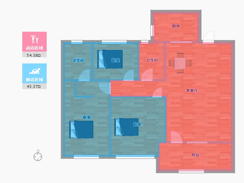 山东省-青岛市-保利天汇13,14,15号,17,19号楼A1户型111m²-89.13-户型库-动静分区