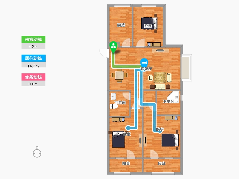 山东省-青岛市-海尔产城创世纪观邸B区2号楼F户型119m²-95.20-户型库-动静线