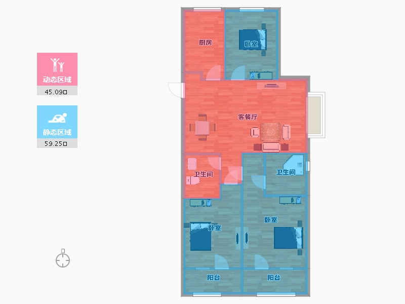 山东省-青岛市-海尔产城创世纪观邸B区2号楼F户型119m²-95.20-户型库-动静分区