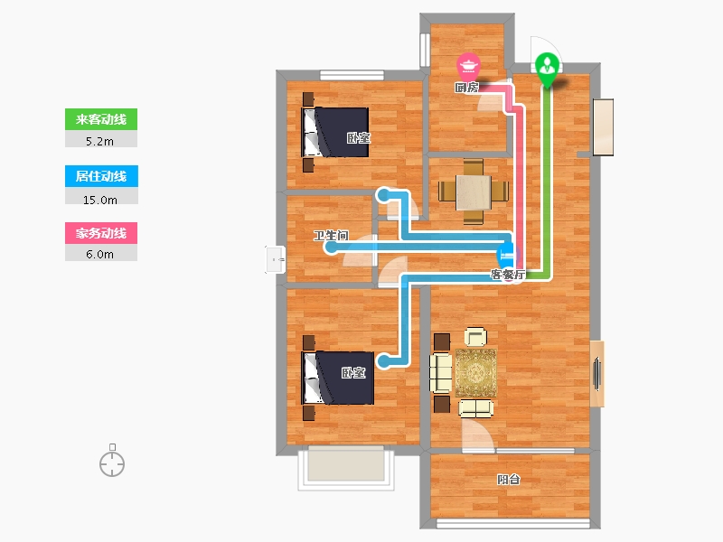 山东省-青岛市-海尔产城创世纪观邸B区2号楼E户型89m²-71.20-户型库-动静线