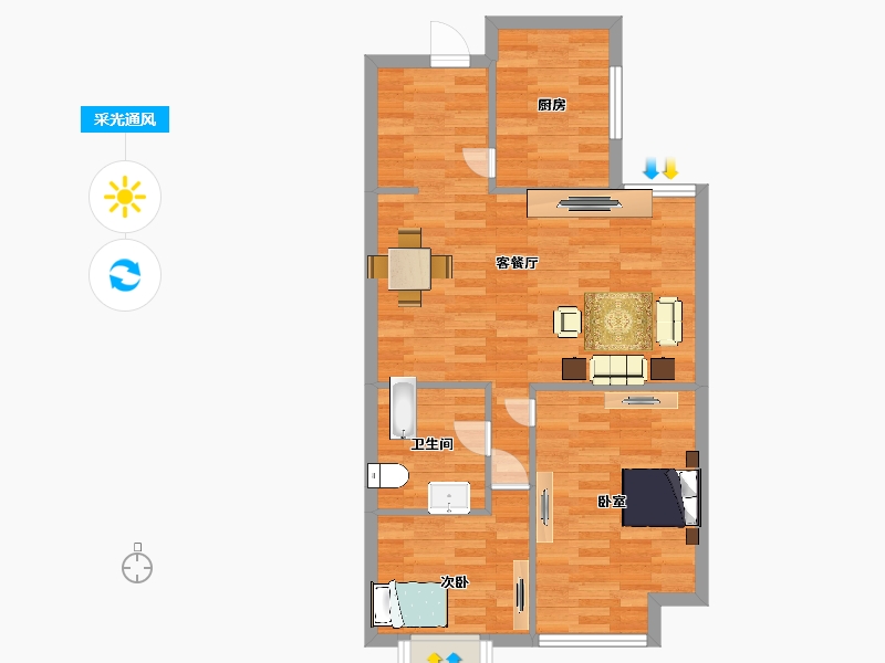 山东省-青岛市-大都汇盛元B9-2户型81m²-64.80-户型库-采光通风