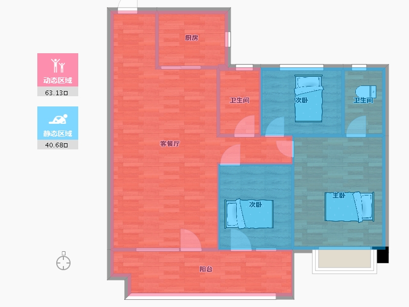 山东省-青岛市-碧桂园云境云境户型2号楼,1号楼119m²-95.20-户型库-动静分区