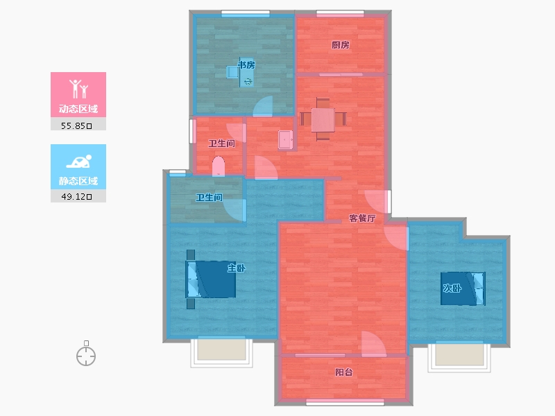 山东省-青岛市-金地锦宸B户型119m²-95.39-户型库-动静分区