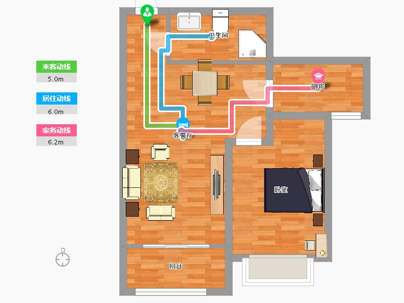 山东省-青岛市-明翠雅居1号楼D户型72m²-57.70-户型库-动静线