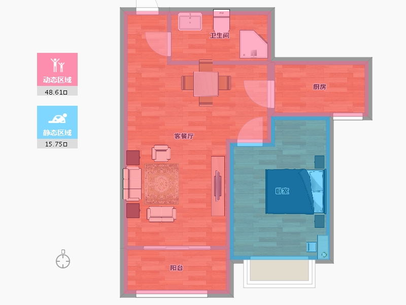 山东省-青岛市-明翠雅居1号楼D户型72m²-57.70-户型库-动静分区