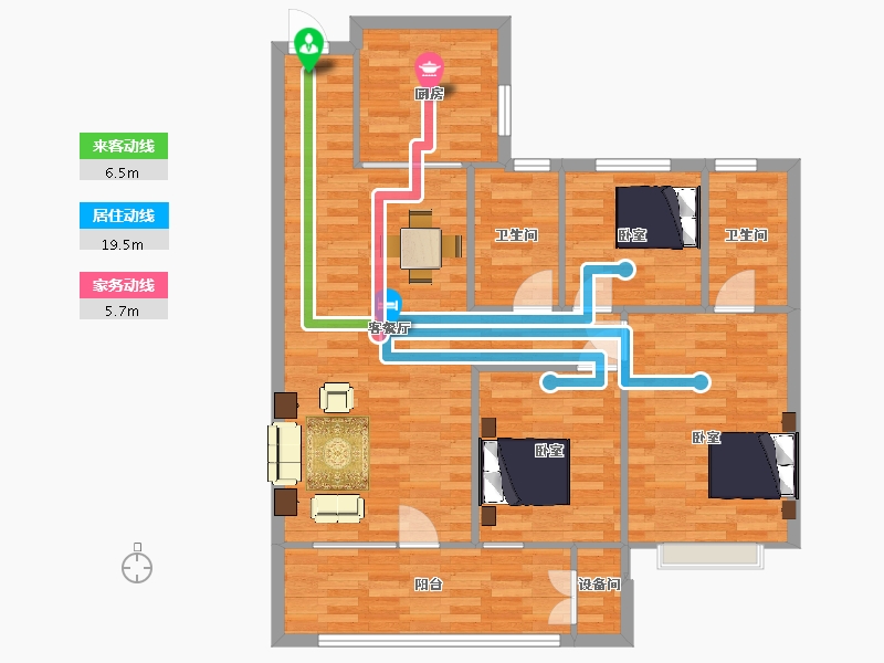 山东省-青岛市-保利大国璟A户型118m²-94.40-户型库-动静线