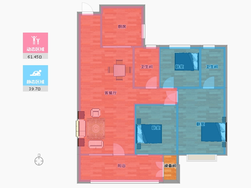 山东省-青岛市-保利大国璟A户型118m²-94.40-户型库-动静分区