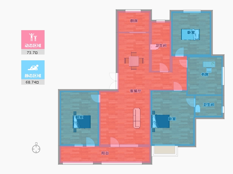 山东省-青岛市-七色堇1号楼D户型160m²-128.00-户型库-动静分区