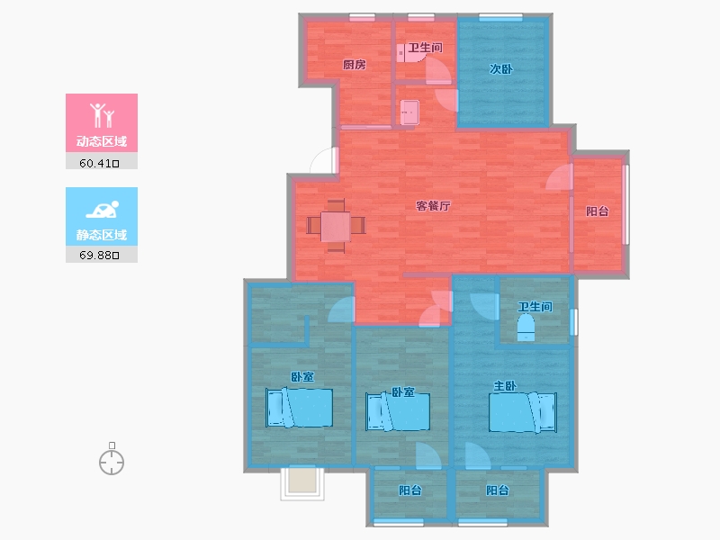 山东省-青岛市-广润熙悦E148.21平户型-118.40-户型库-动静分区