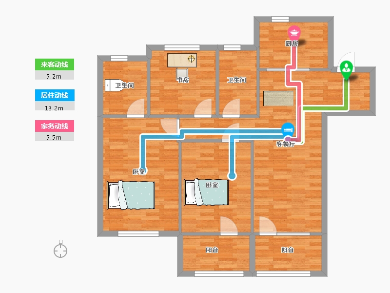 山东省-青岛市-融创都会中心和悦A户型118m²-93.67-户型库-动静线