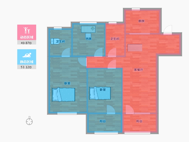 山东省-青岛市-融创都会中心和悦A户型118m²-93.67-户型库-动静分区