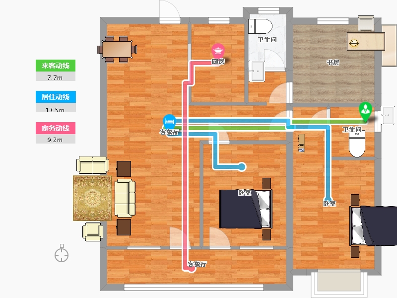 山东省-青岛市-海尔产城创翡翠云城3,5号楼117m²-93.60-户型库-动静线