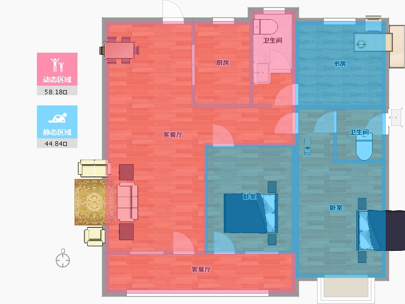 山东省-青岛市-海尔产城创翡翠云城3,5号楼117m²-93.60-户型库-动静分区