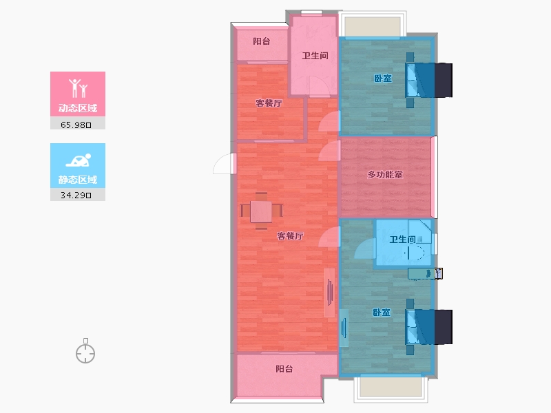 江苏省-苏州市-水韵花都三期幸福里冬境E户型115m²-92.00-户型库-动静分区