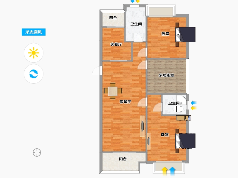 江苏省-苏州市-水韵花都三期幸福里冬境E户型115m²-92.00-户型库-采光通风