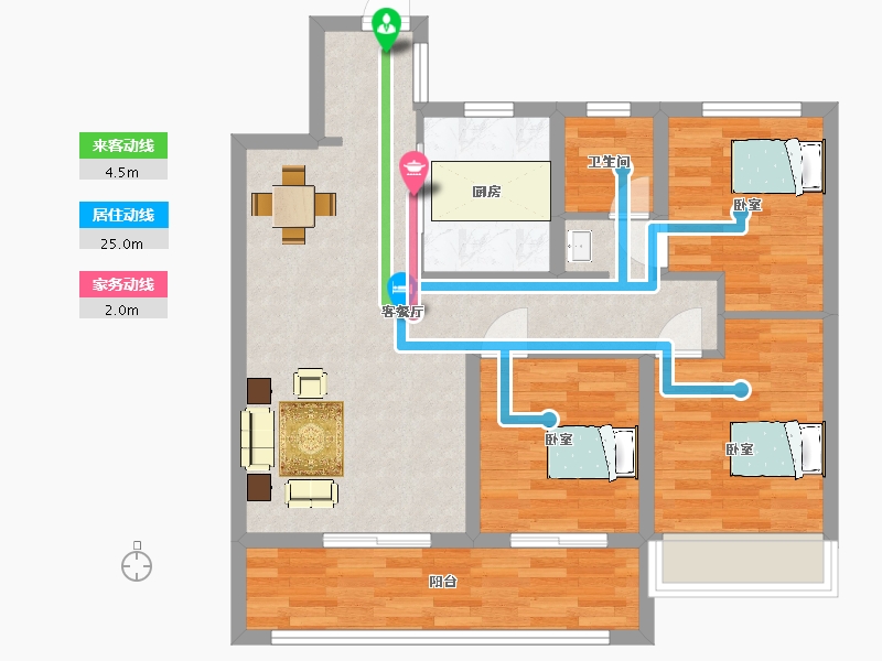 江苏省-苏州市-美的云筑2,9,11,12栋96m²-76.99-户型库-动静线