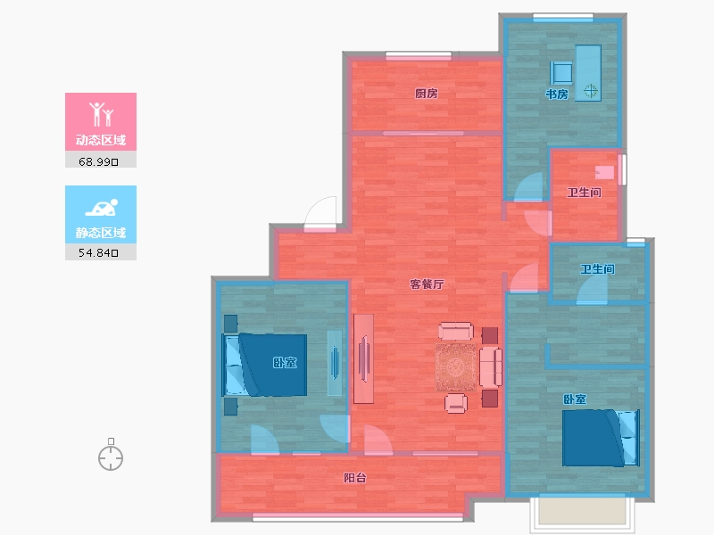 山东省-青岛市-海尔产城创云玺3号楼142m²-113.60-户型库-动静分区