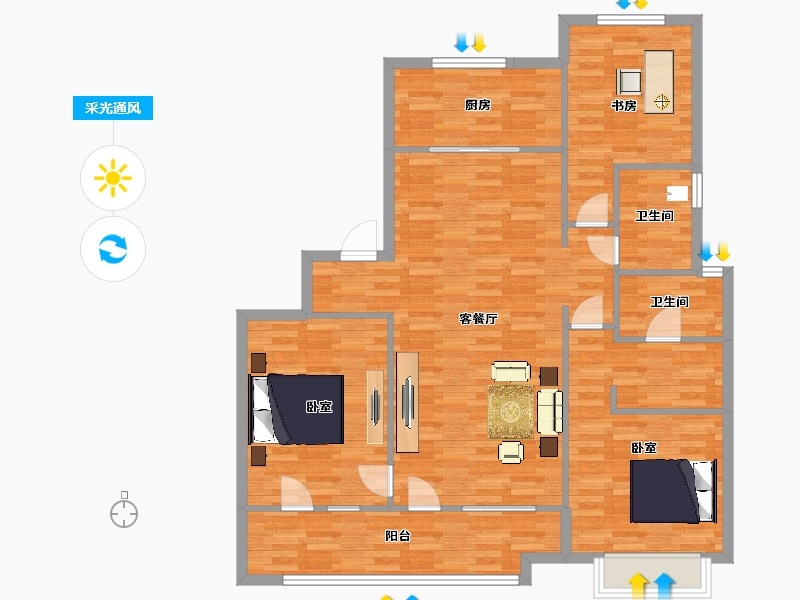 山东省-青岛市-海尔产城创云玺3号楼142m²-113.60-户型库-采光通风