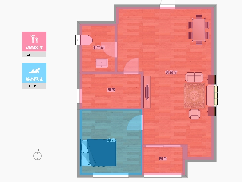 山东省-青岛市-瑞海澜山13号楼D65m²-52.10-户型库-动静分区