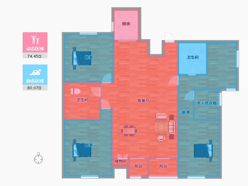 山东省-青岛市-瑞海澜山1，27号楼178m²-142.62-户型库-动静分区