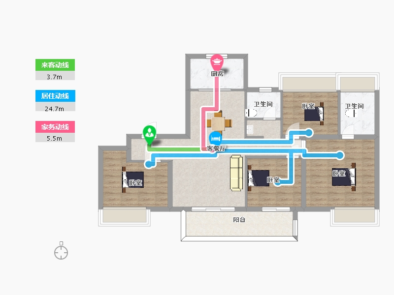 江苏省-苏州市-东原阅境9栋120m²-96.00-户型库-动静线