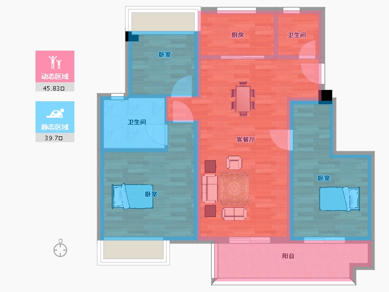 江苏省-苏州市-东原阅境2,12,7,13栋95m²-76.03-户型库-动静分区