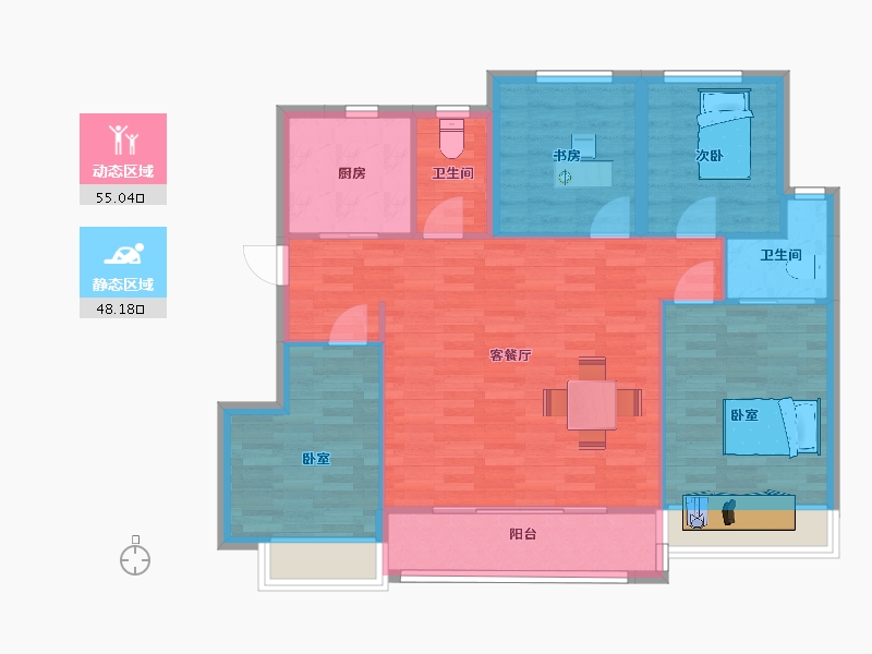 江苏省-苏州市-润元名著雅苑星月户型1,2,3栋118m²-93.99-户型库-动静分区