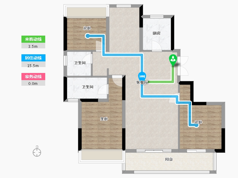 江苏省-苏州市-九龙仓天灏小高层26,29栋131㎡-104.99-户型库-动静线