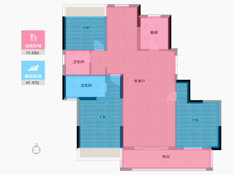 江苏省-苏州市-九龙仓天灏小高层26,29栋131㎡-104.99-户型库-动静分区