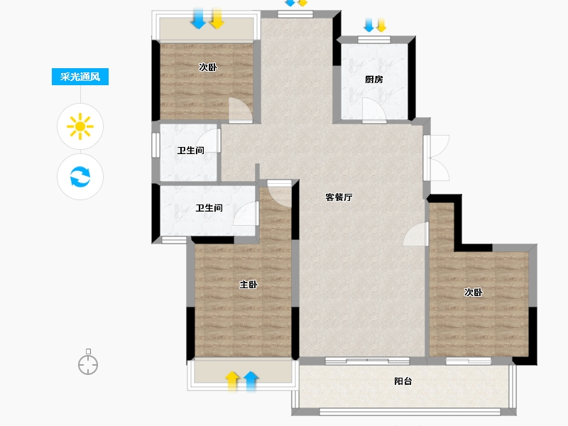 江苏省-苏州市-九龙仓天灏小高层26,29栋131㎡-104.99-户型库-采光通风