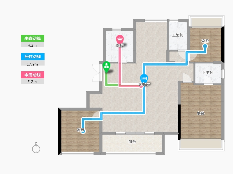 江苏省-苏州市-九龙仓天灏小高层26,30栋143㎡-114.00-户型库-动静线