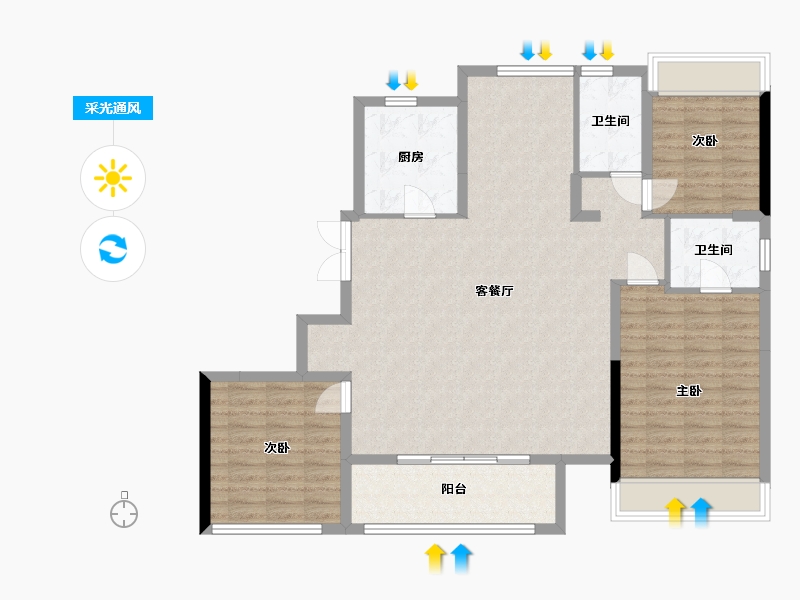 江苏省-苏州市-九龙仓天灏小高层26,30栋143㎡-114.00-户型库-采光通风